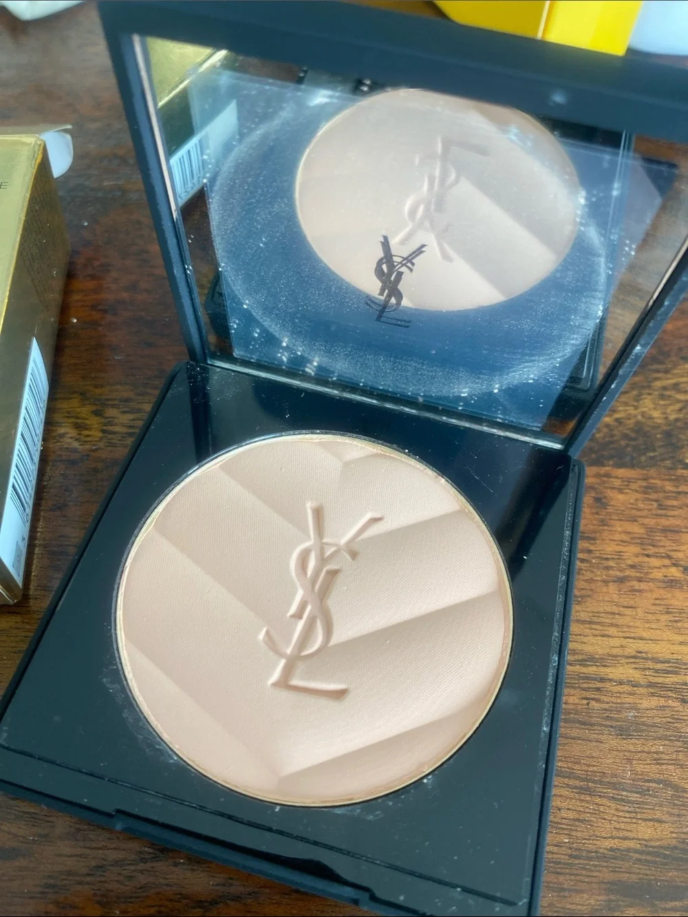 Yves Saint Laurent Black Quilted Compact with Gold Logo